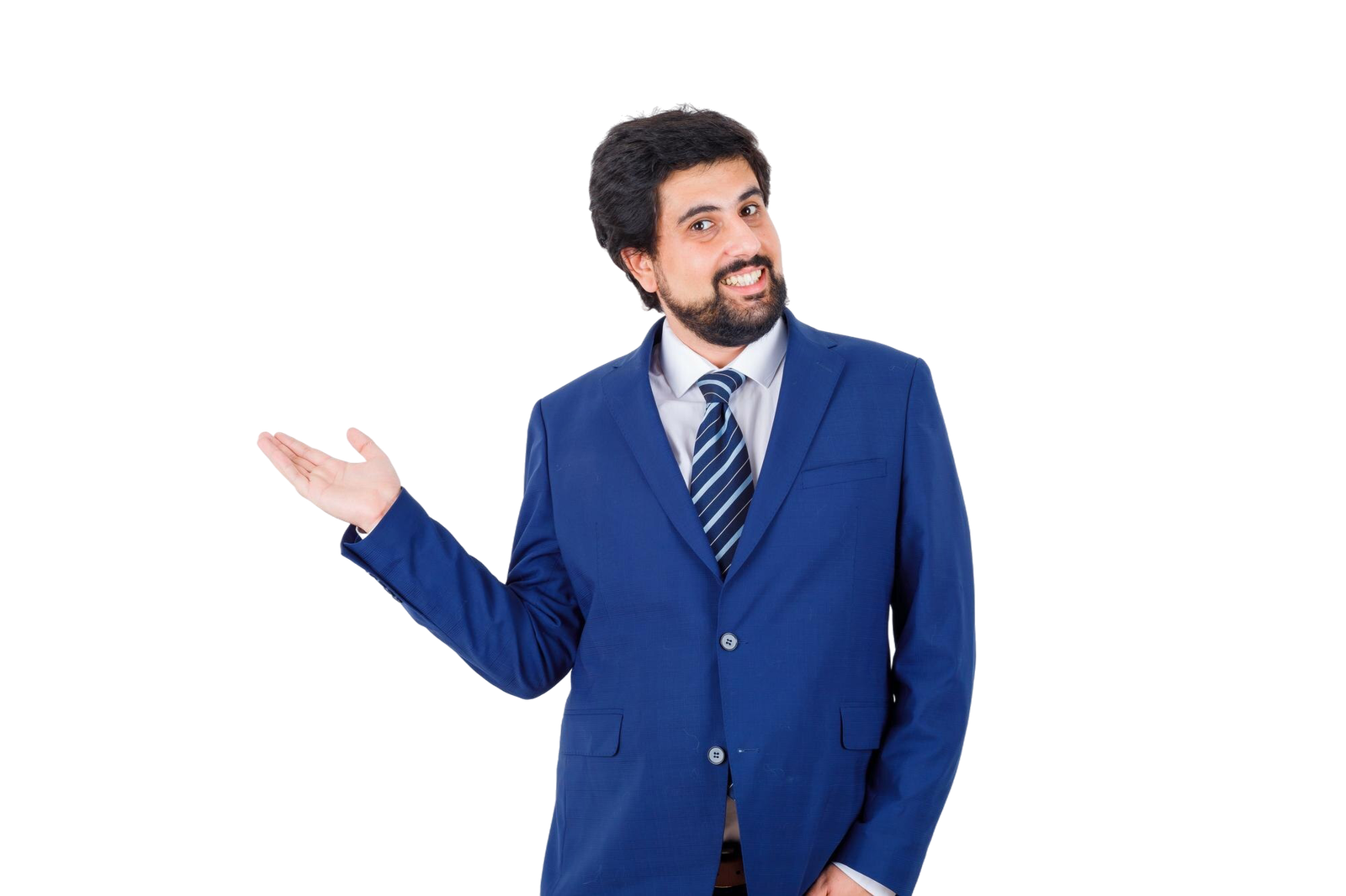 businessman-formal-suit-stretching-hand-left-smiling-looking-happy-front-view